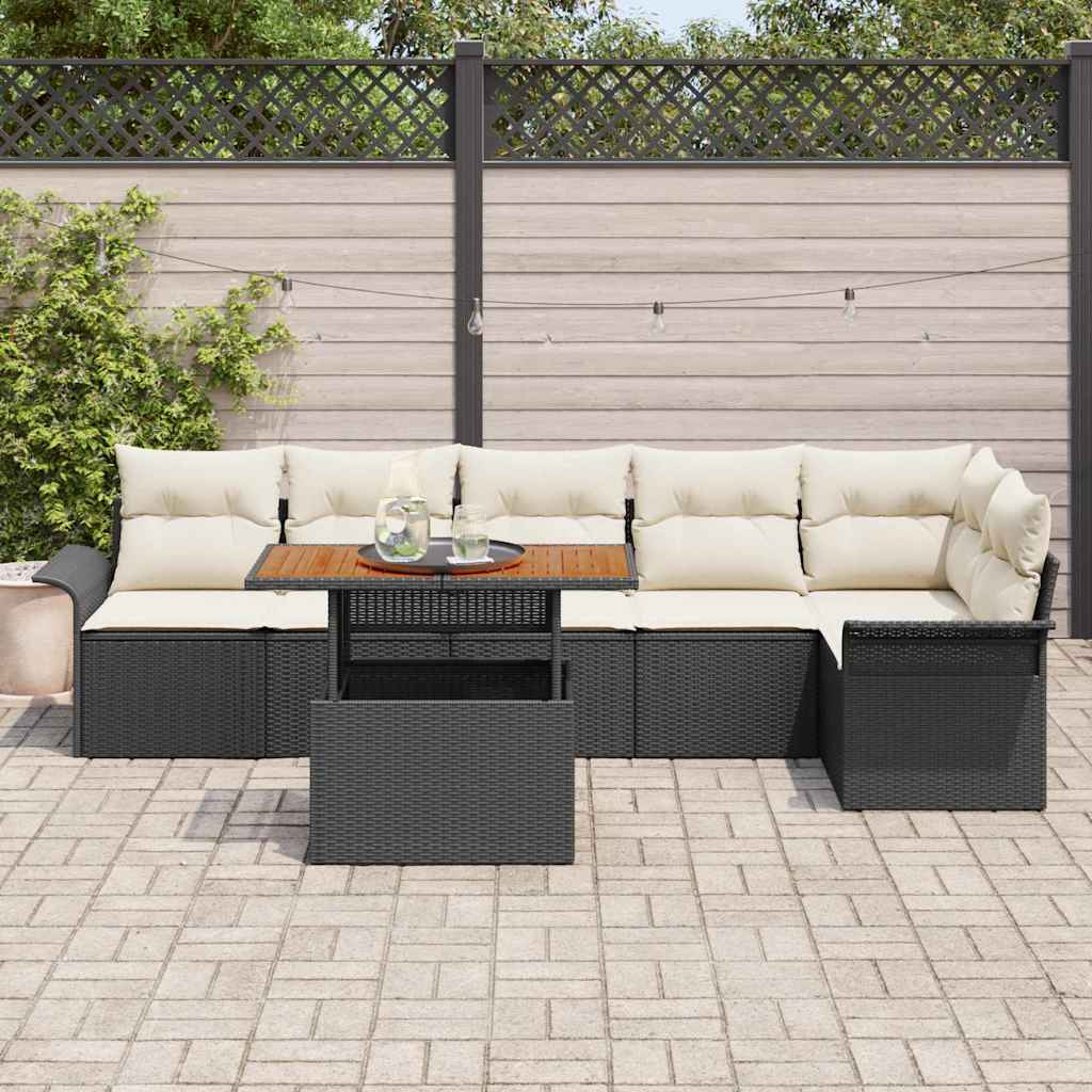 vidaXL Σετ Καναπέ Κήπου 7 pcs Μαύρο και κρεμ 100 x 55 x 73 εκ