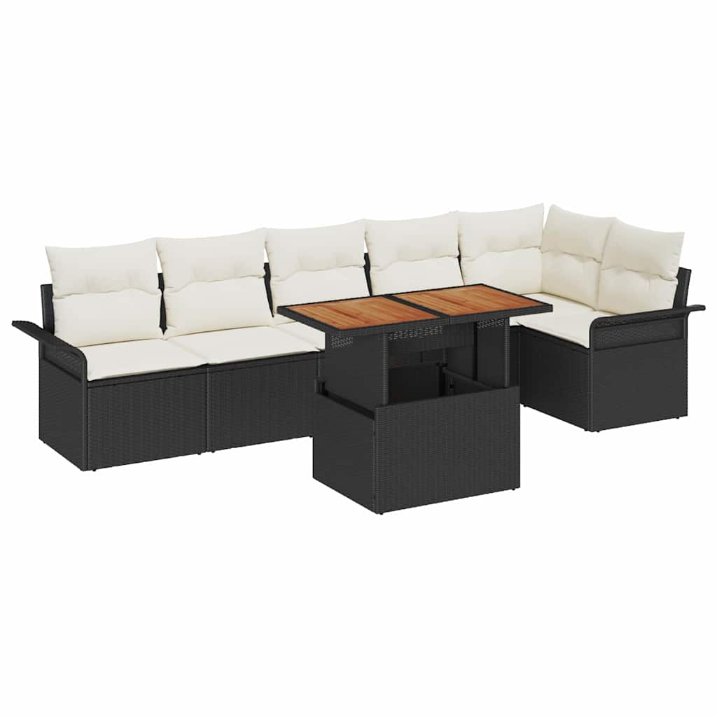 vidaXL Σετ Καναπέ Κήπου 7 pcs Μαύρο και κρεμ 100 x 55 x 73 εκ