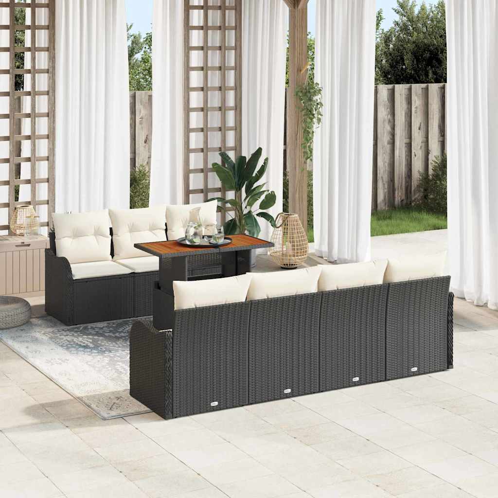 vidaXL Σετ Καναπέ Κήπου 8 pcs Μαύρο και κρεμ 100 x 55 x 73 εκ