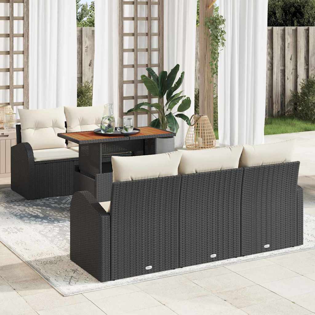 vidaXL Σετ Καναπέ Κήπου 6 pcs Μαύρο και κρεμ 100 x 55 x 73 εκ