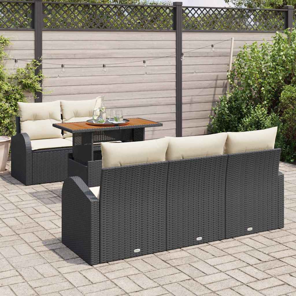 vidaXL Σετ Καναπέ Κήπου 6 pcs Μαύρο και κρεμ 100 x 55 x 73 εκ