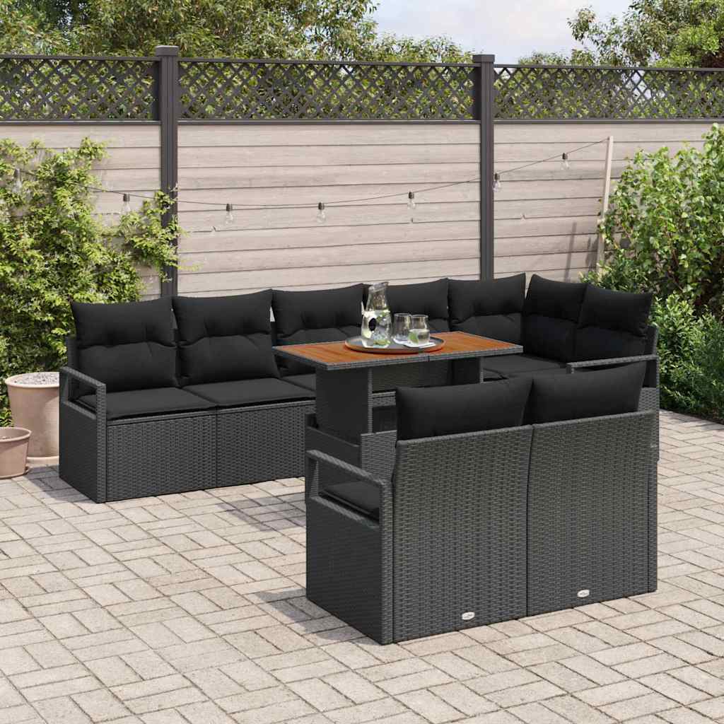 vidaXL Σετ Καναπέ Κήπου 9 pcs Μαύρο και Καφέ 100 x 55 x 73 εκ