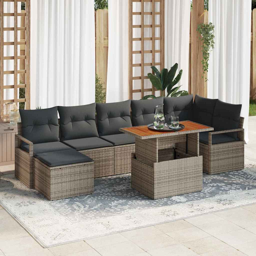 vidaXL Σέτ φαγητού για κήπο με μαξιλάρι 8 pcs Γκρι και Καφέ