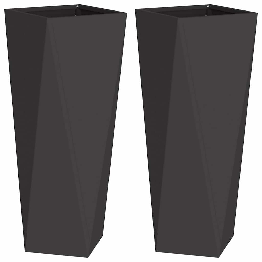 vidaXL Γλάστρα 2 pcs Μαύρο 30 x 30 x 75 εκ Ατσάλι