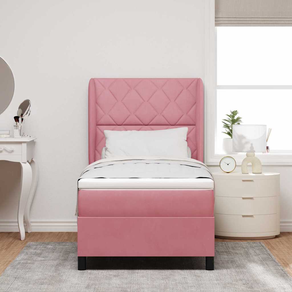 vidaXL Κρεβάτι με ελατήρια με κεφαλάρι Ροζ 190 x 90 cm Βελούδο