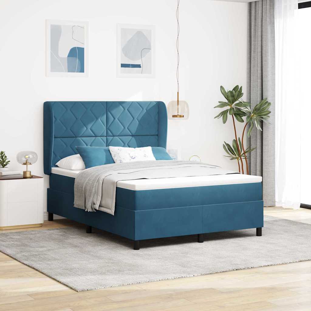 vidaXL Κρεβάτι με ελατήρια Σκούρο Μπλε 190 x 140 εκατοστά Βελούδο