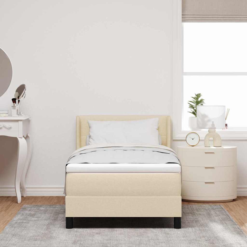 vidaXL Κρεβάτι με ελατήρια με κεφαλάρι Κρεμ 190 x 90 cm ύφασμα