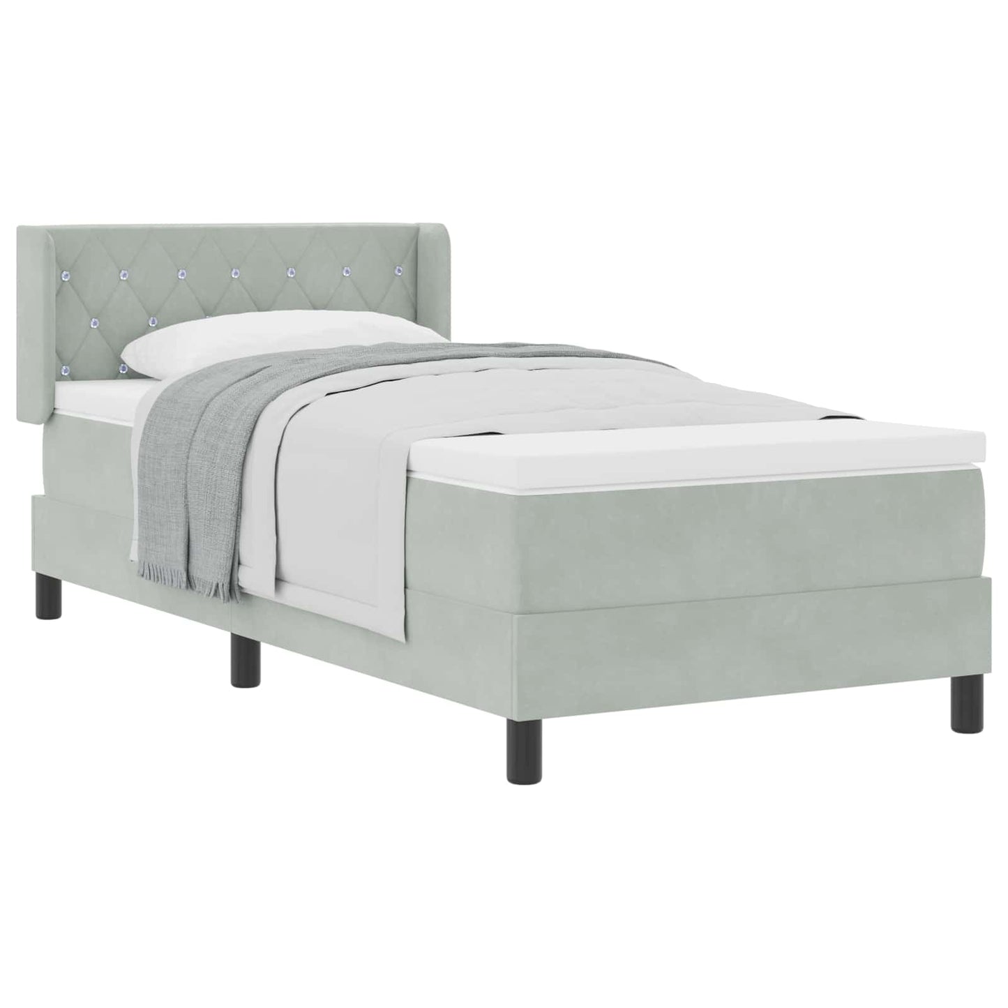 κρεβάτι Box Spring με στρώμα light grey 90x200 cm Βελούδο