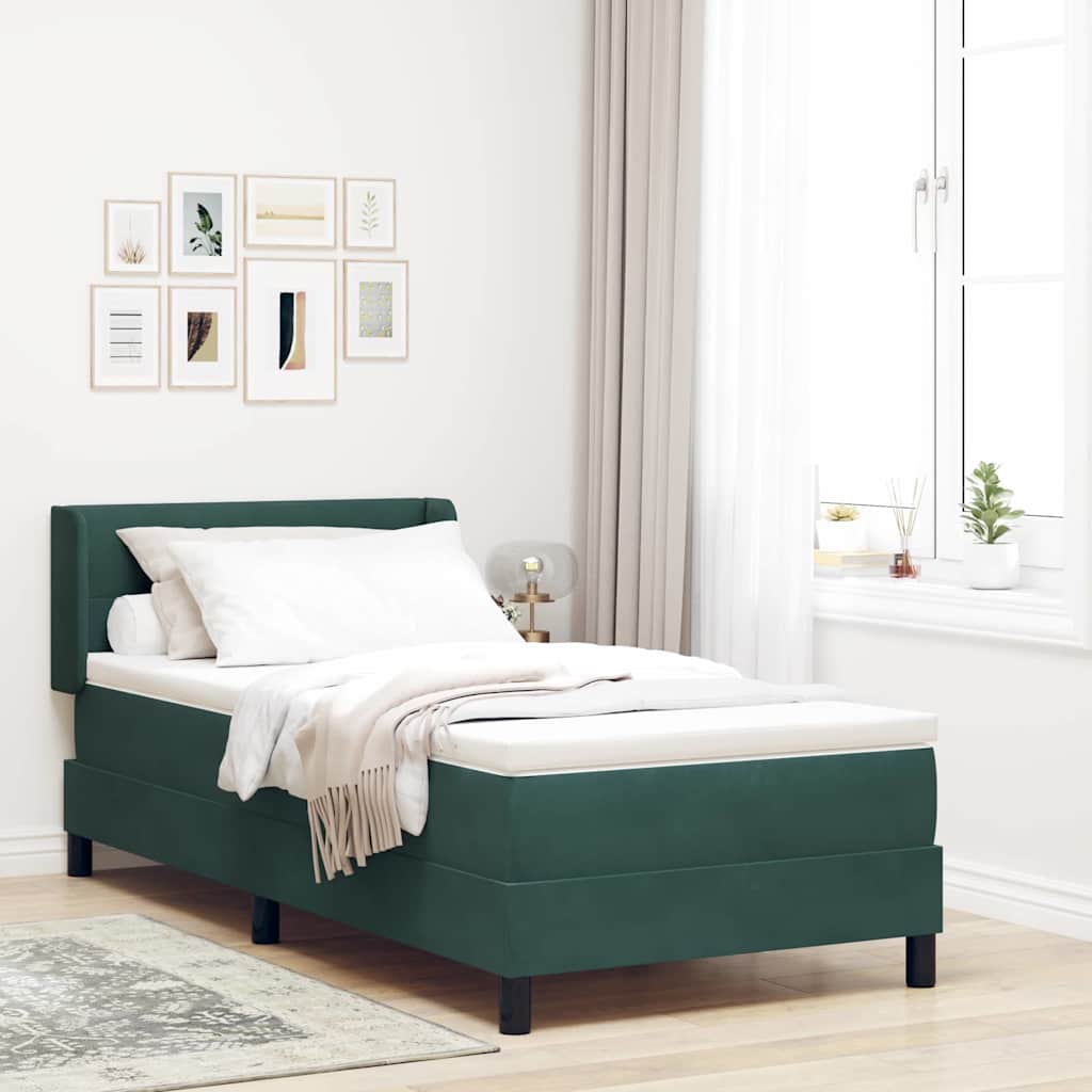 vidaXL Κρεβάτι με ελατήρια Σκούρο Πράσινο 190 x 90 cm Βελούδο