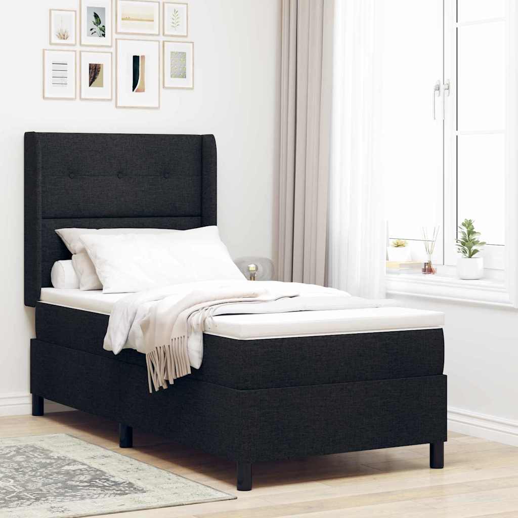 vidaXL Κρεβάτι με ελατήρια με μαξιλάρι Μαύρο 190 x 90 cm ύφασμα
