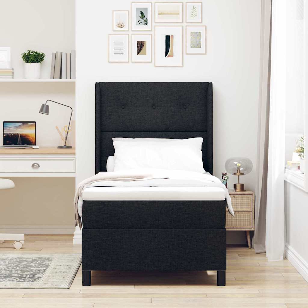 vidaXL Κρεβάτι με ελατήρια με μαξιλάρι Μαύρο 200 x 90 εκ. ύφασμα