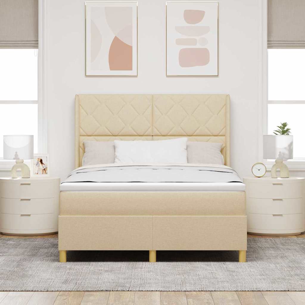 vidaXL Κρεβάτι με ελατήρια με κεφαλάρι Κρεμ 140 x 200 cm ύφασμα