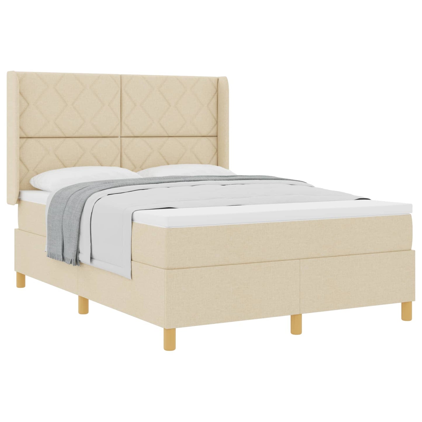 vidaXL Κρεβάτι με ελατήρια με κεφαλάρι Κρεμ 140 x 200 cm ύφασμα