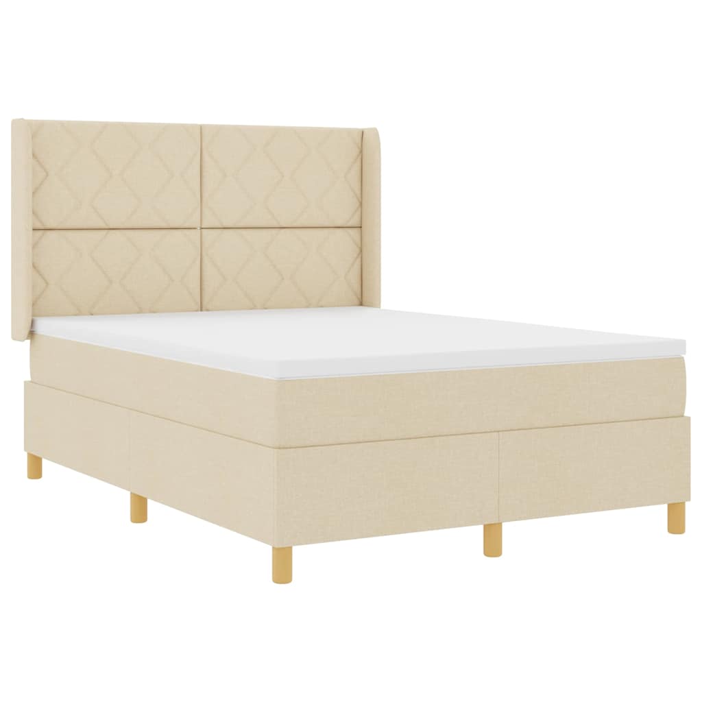 vidaXL Κρεβάτι με ελατήρια με κεφαλάρι Κρεμ 140 x 200 cm ύφασμα