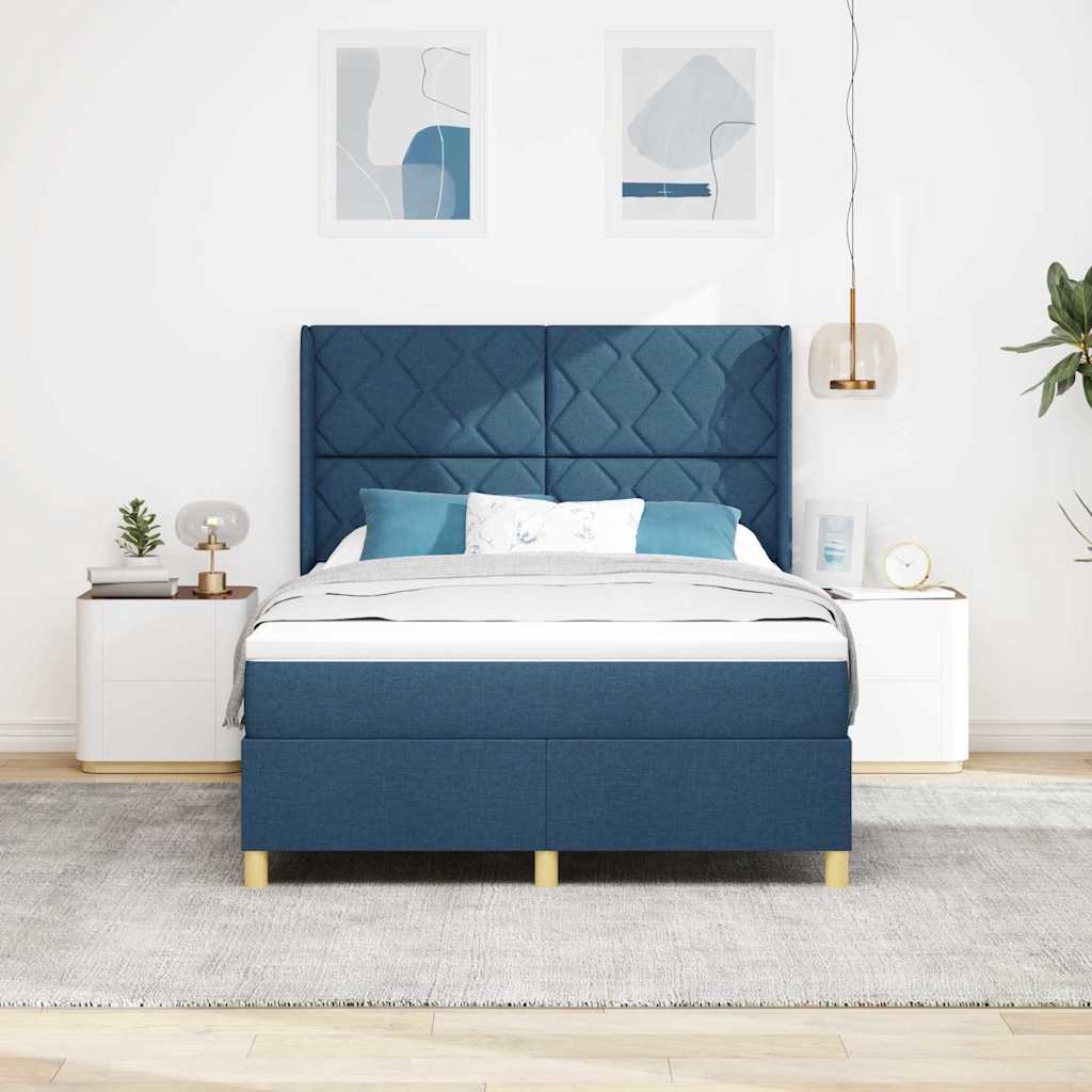 vidaXL Κρεβάτι με ελατήρια με κεφαλάρι Μπλε 160 x 200 cm ύφασμα