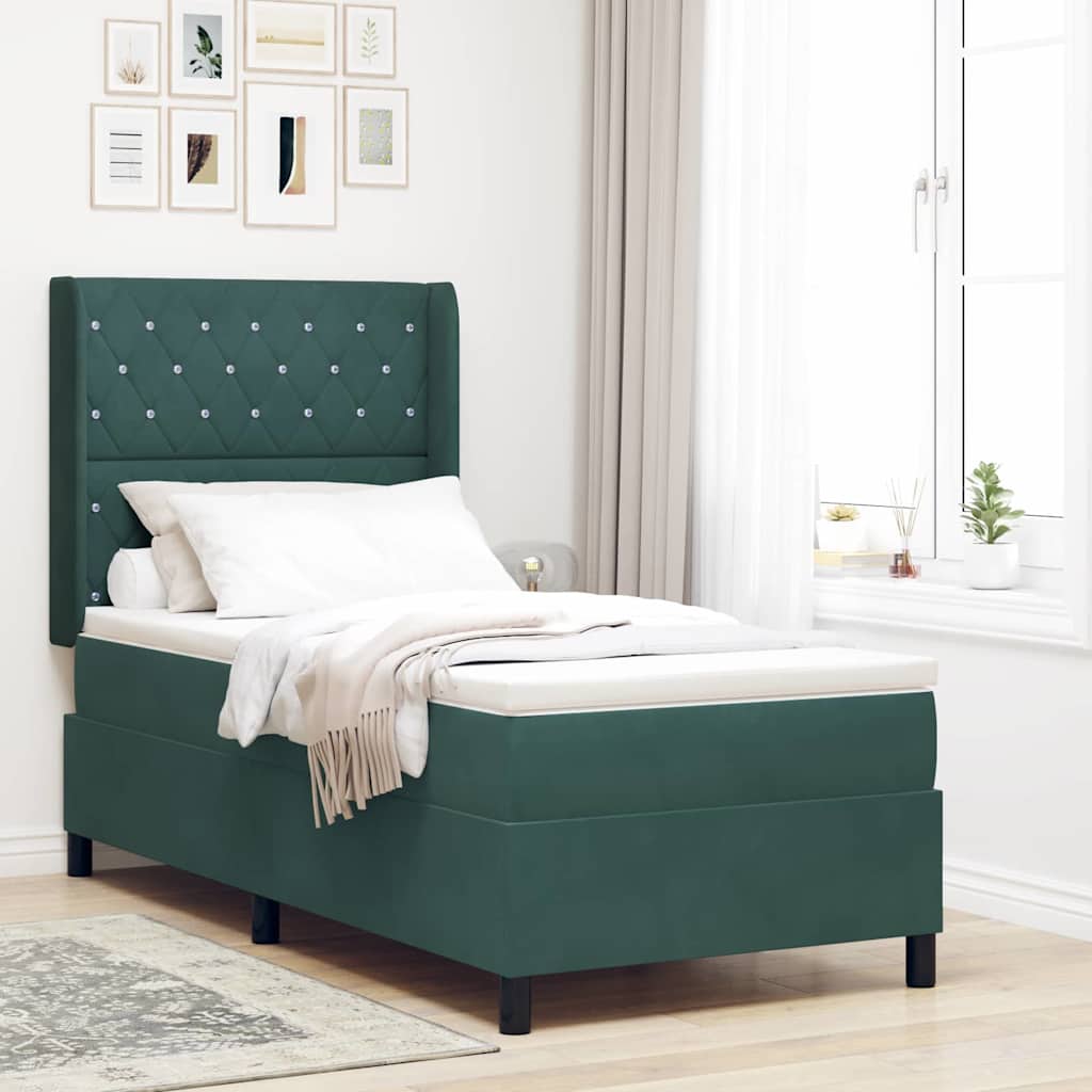 vidaXL Κρεβάτι με ελατήρια Σκούρο Πράσινο 90 x 200 cm Βελούδο