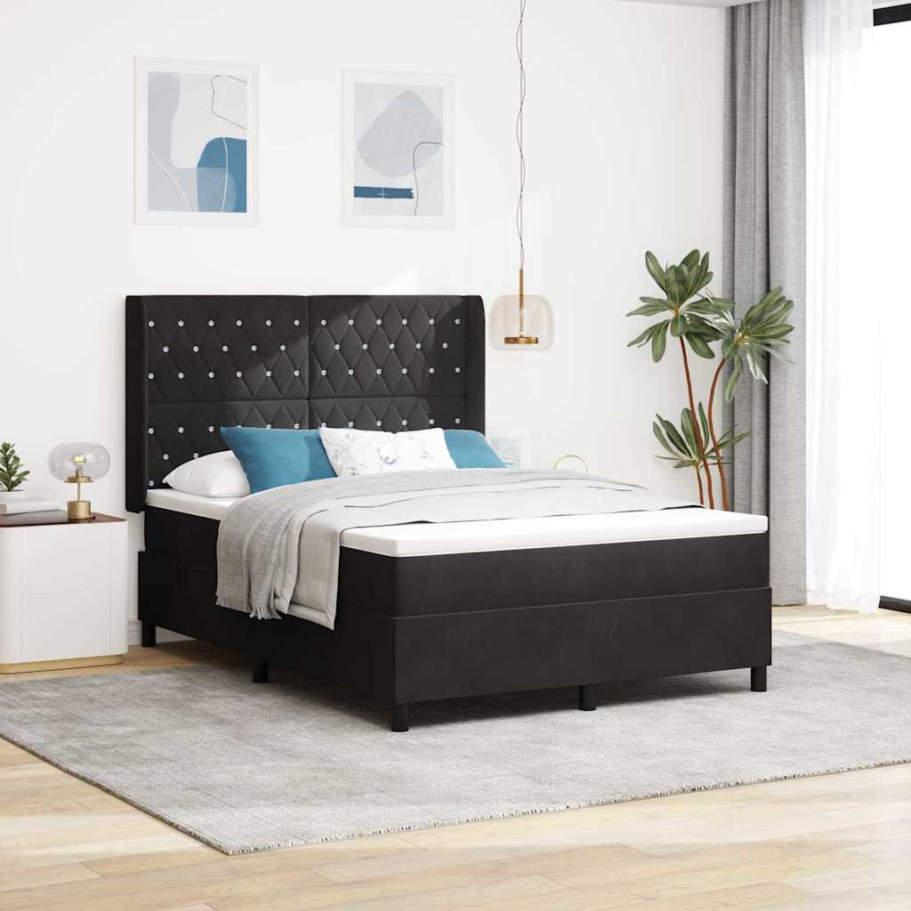 vidaXL Κρεβάτι με ελατήρια με στρώμα Μαύρο 140 x 190 cm Βελούδο