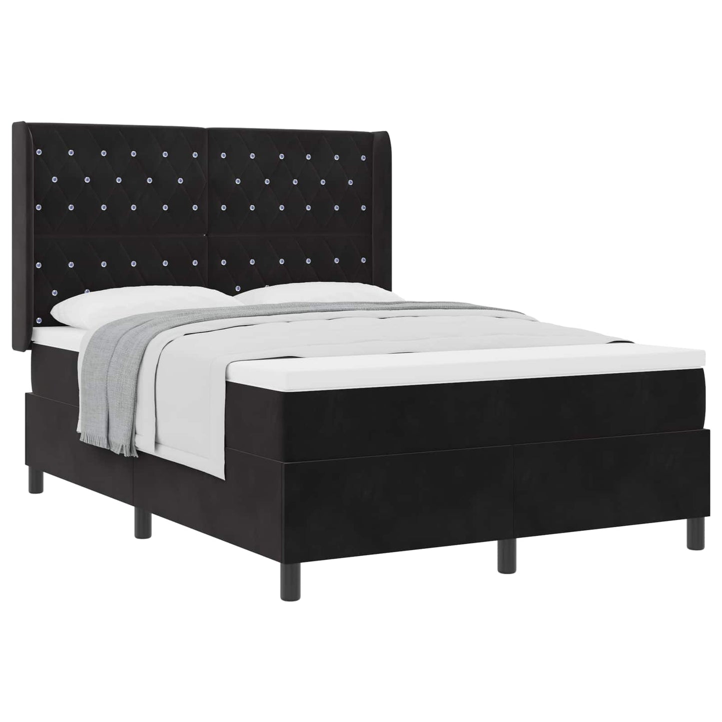 vidaXL Κρεβάτι με ελατήρια με στρώμα Μαύρο 140 x 190 cm Βελούδο