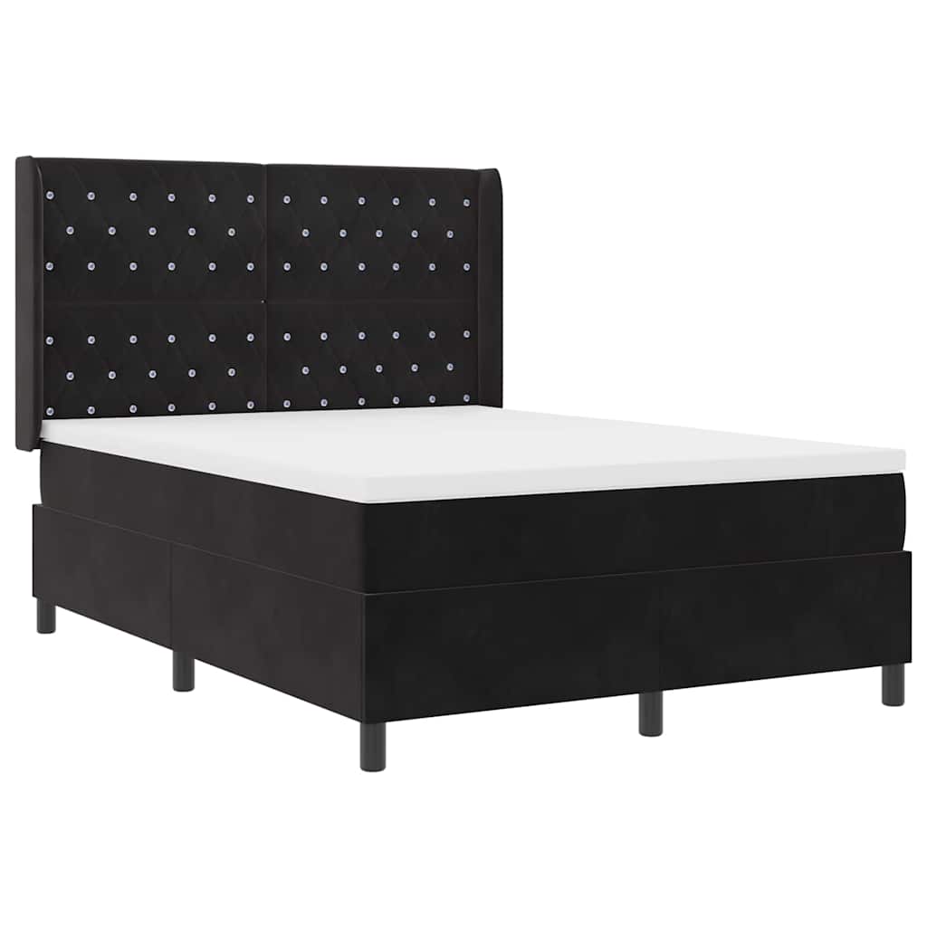 vidaXL Κρεβάτι με ελατήρια με στρώμα Μαύρο 140 x 190 cm Βελούδο
