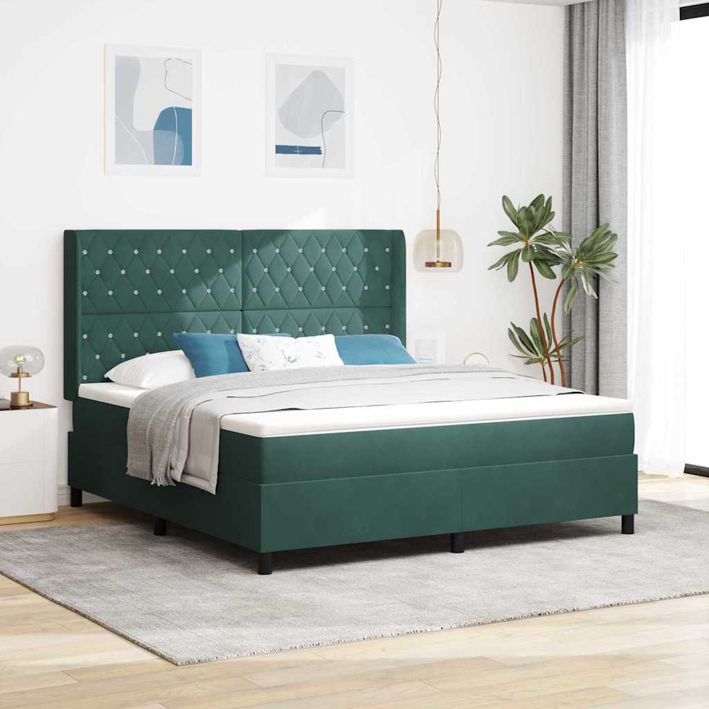 vidaXL Κρεβάτι με ελατήρια Σκούρο Πράσινο 180 x 200 cm Βελούδο