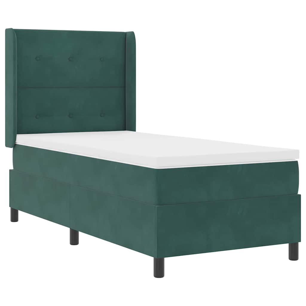 vidaXL Κρεβάτι με ελατήρια Σκούρο Πράσινο 90 x 190 cm Βελούδο