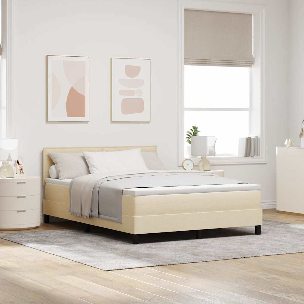 vidaXL Κρεβάτι με ελατήρια με κεφαλάρι Κρεμ 140 x 190 cm ύφασμα