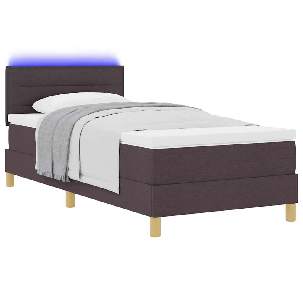 vidaXL LED Κρεβάτι με βάθρο Σκούρο Καφέ 100 x 200 cm ύφασμα