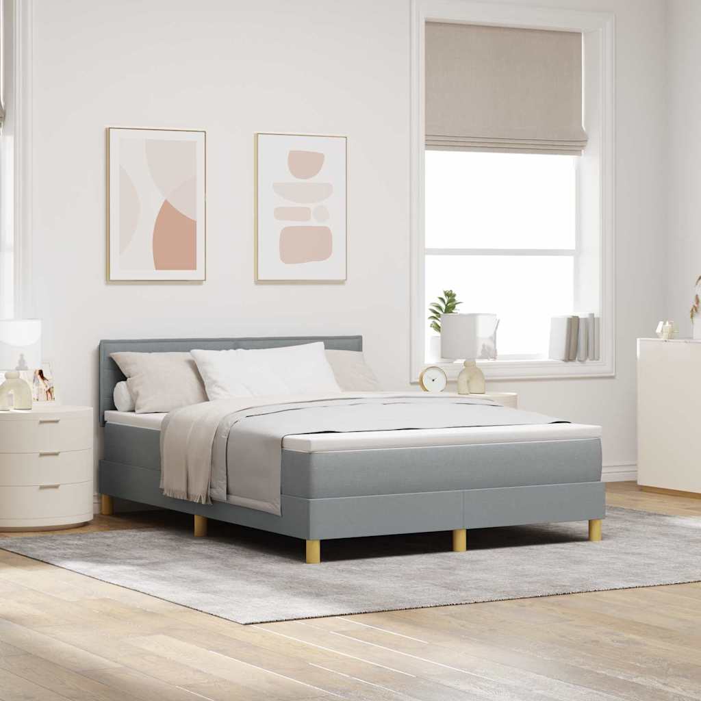 vidaXL LED Κρεβάτι με βάθρο Ανοιχτό γκρι 140 x 190 cm ύφασμα