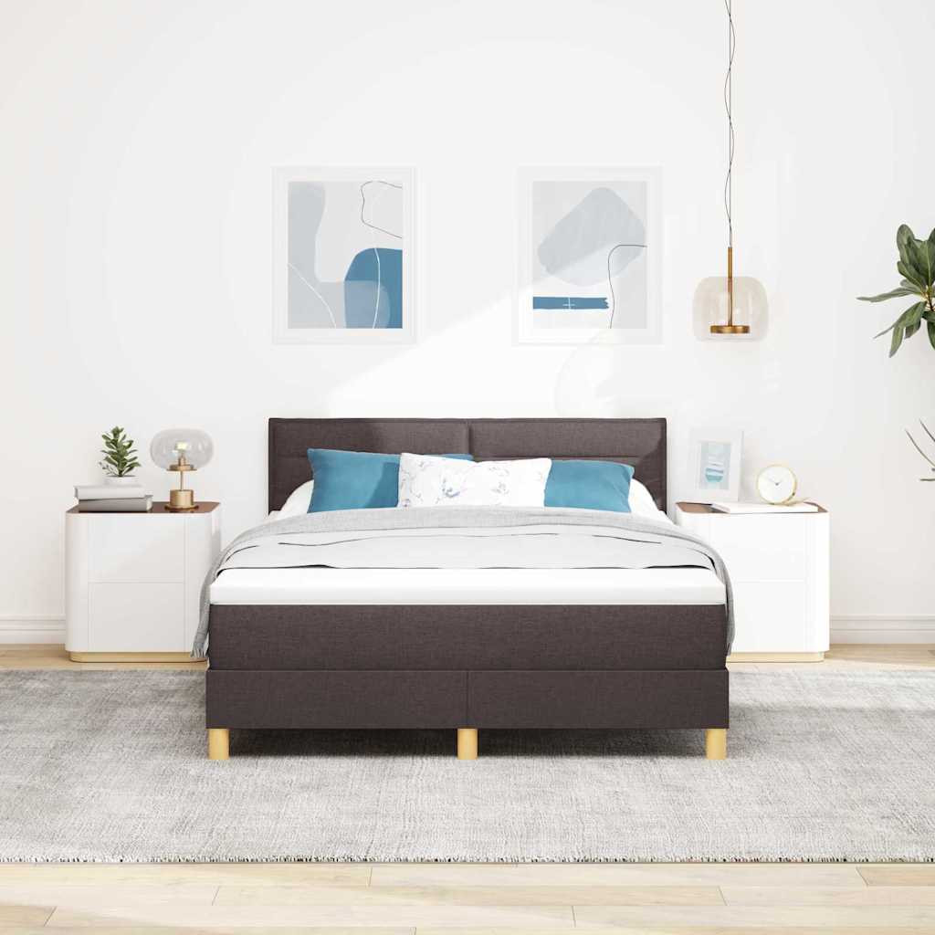 vidaXL LED Κρεβάτι με βάθρο Σκούρο Καφέ 140 x 190 cm ύφασμα