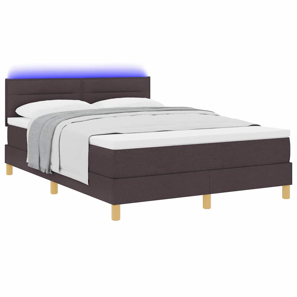 vidaXL LED Κρεβάτι με βάθρο Σκούρο Καφέ 140 x 190 cm ύφασμα