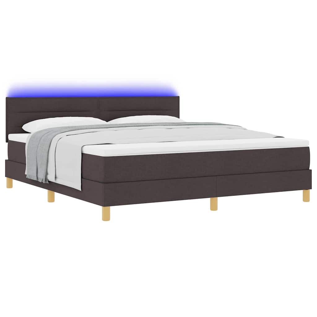 vidaXL LED Κρεβάτι με βάθρο Σκούρο Καφέ 180 x 200 cm ύφασμα