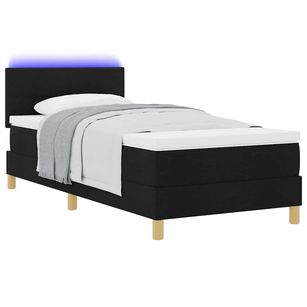 vidaXL LED Κρεβάτι με βάθρο με κεφαλάρι Μαύρο 90 x 190 cm ύφασμα