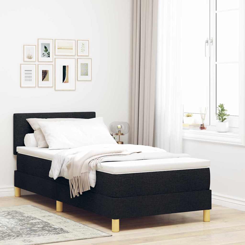 vidaXL Κρεβάτι Box Spring με Στρώμα & LED Μαύρο 90x200 cm Ύφασμα