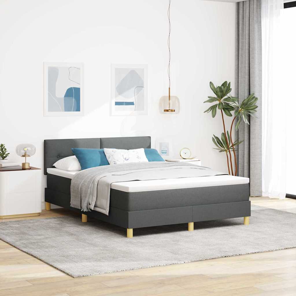 vidaXL LED Κρεβάτι με βάθρο Σκούρο Γκρι 140 x 190 cm ύφασμα