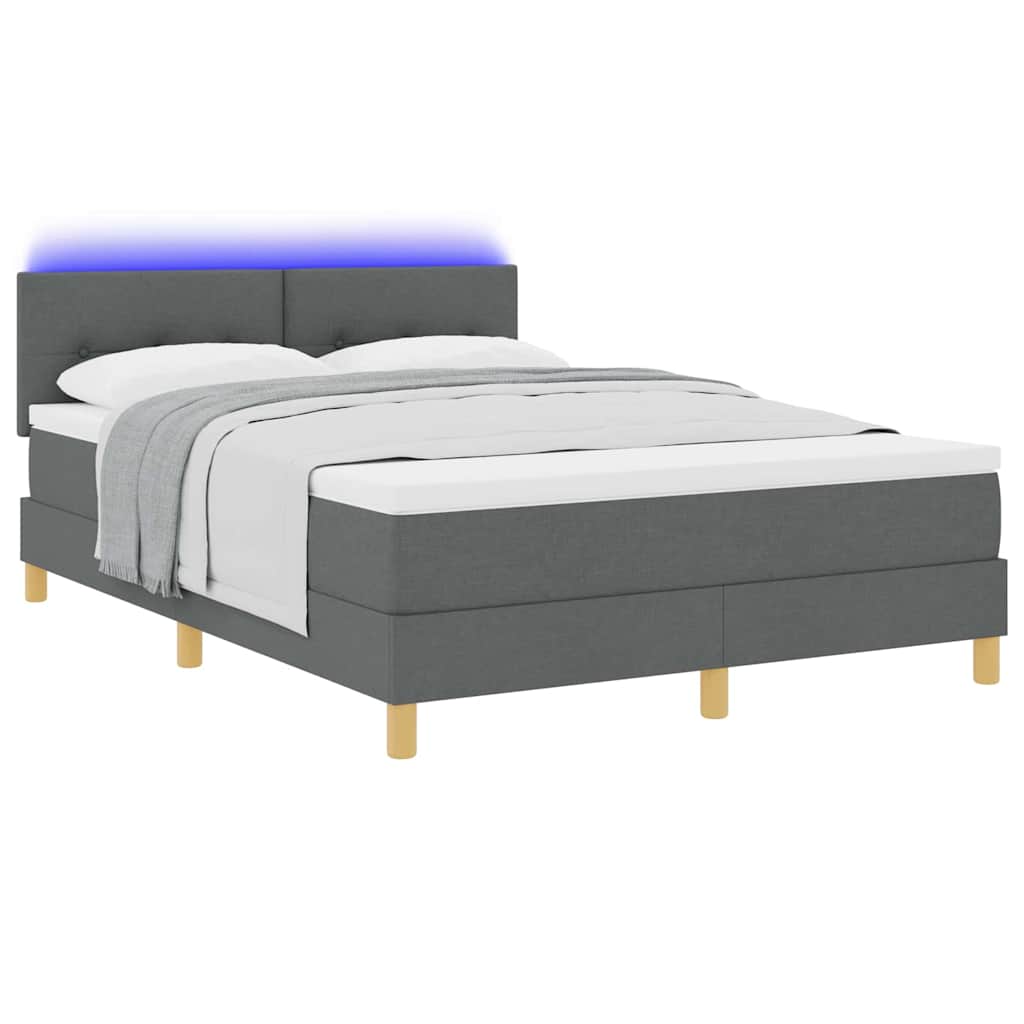 vidaXL LED Κρεβάτι με βάθρο Σκούρο Γκρι 140 x 200 cm ύφασμα