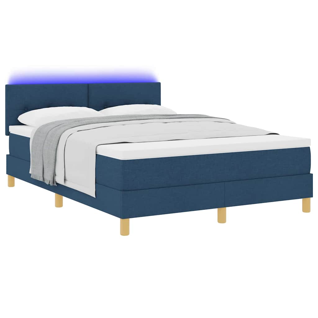 vidaXL LED Κρεβάτι με βάθρο με κεφαλάρι Μπλε 160 x 200 cm ύφασμα