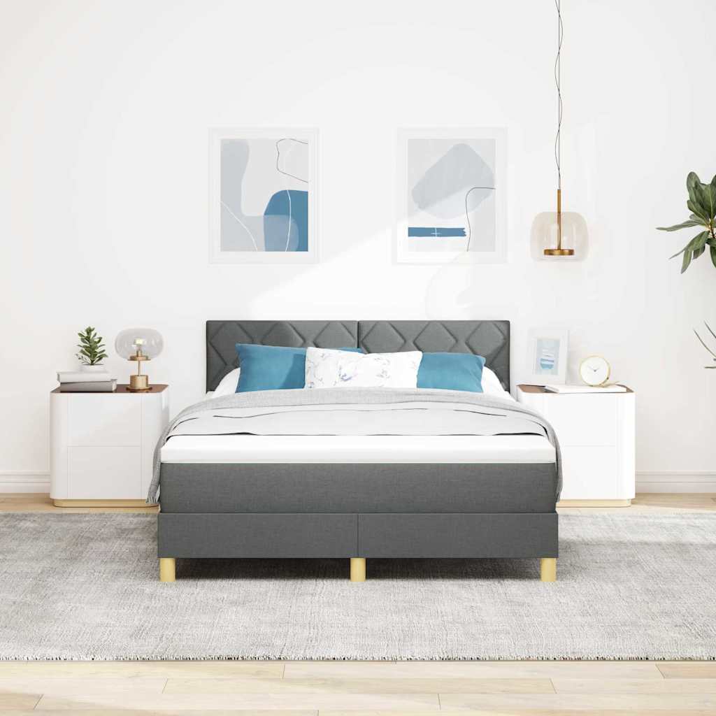 vidaXL LED Κρεβάτι με βάθρο Σκούρο Γκρι 140 x 190 cm ύφασμα