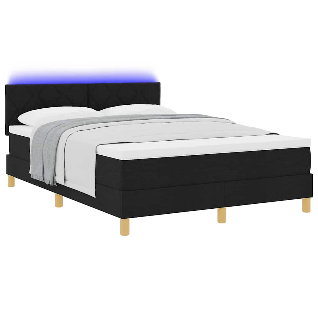 vidaXL LED Κρεβάτι με βάθρο με κεφαλάρι Μαύρο 140 x 190 cm ύφασμα