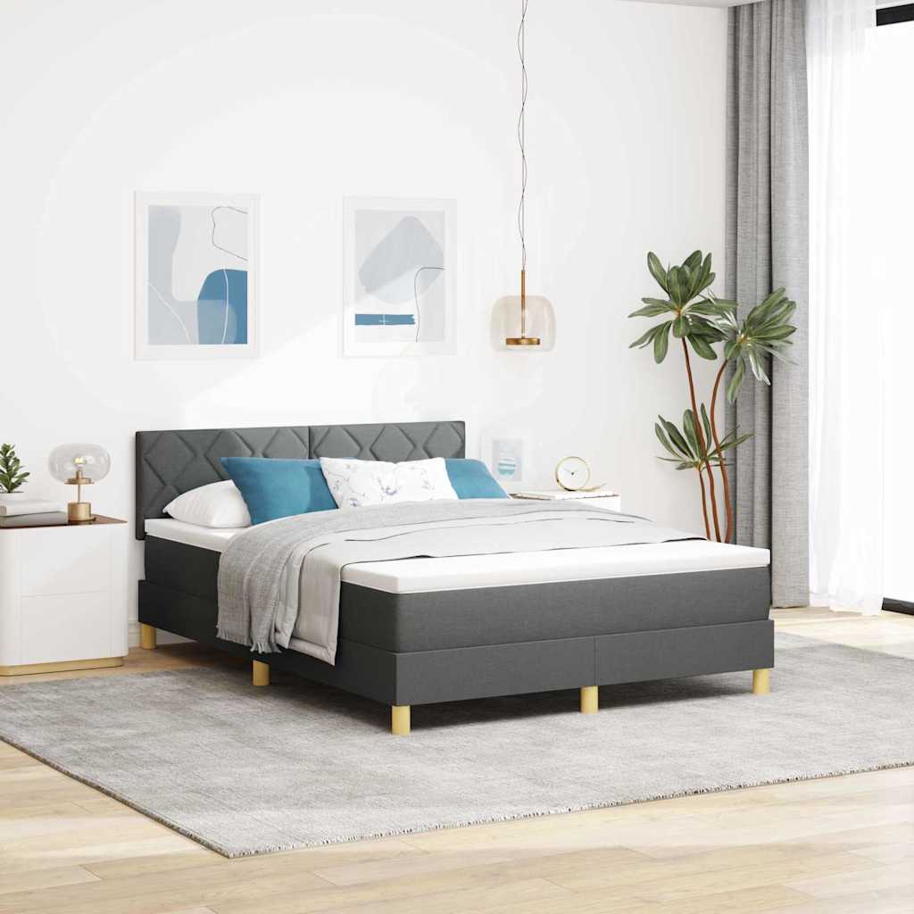 vidaXL LED Κρεβάτι με βάθρο Σκούρο Γκρι 160 x 200 cm ύφασμα
