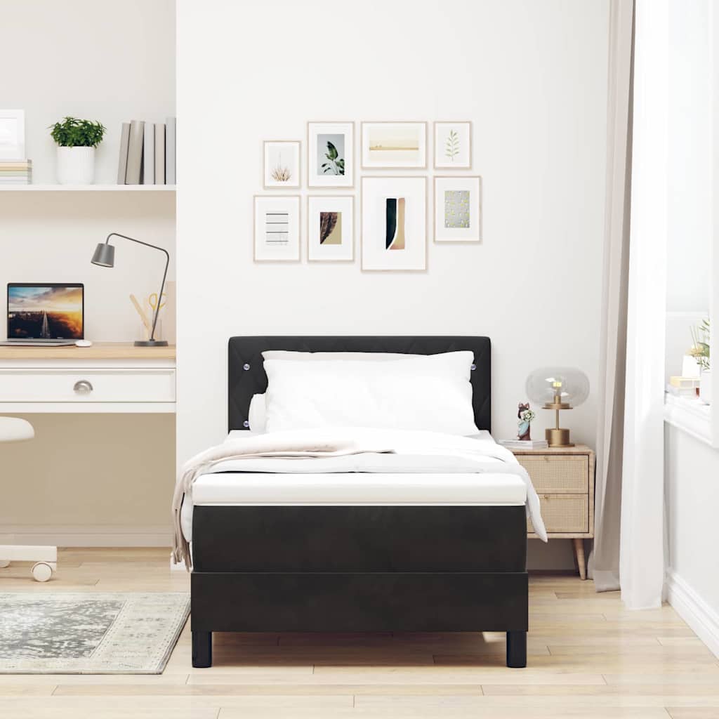 κρεβάτι Box Spring με στρώμα και LED μαύρο 90x200 εκ. βελούδινο