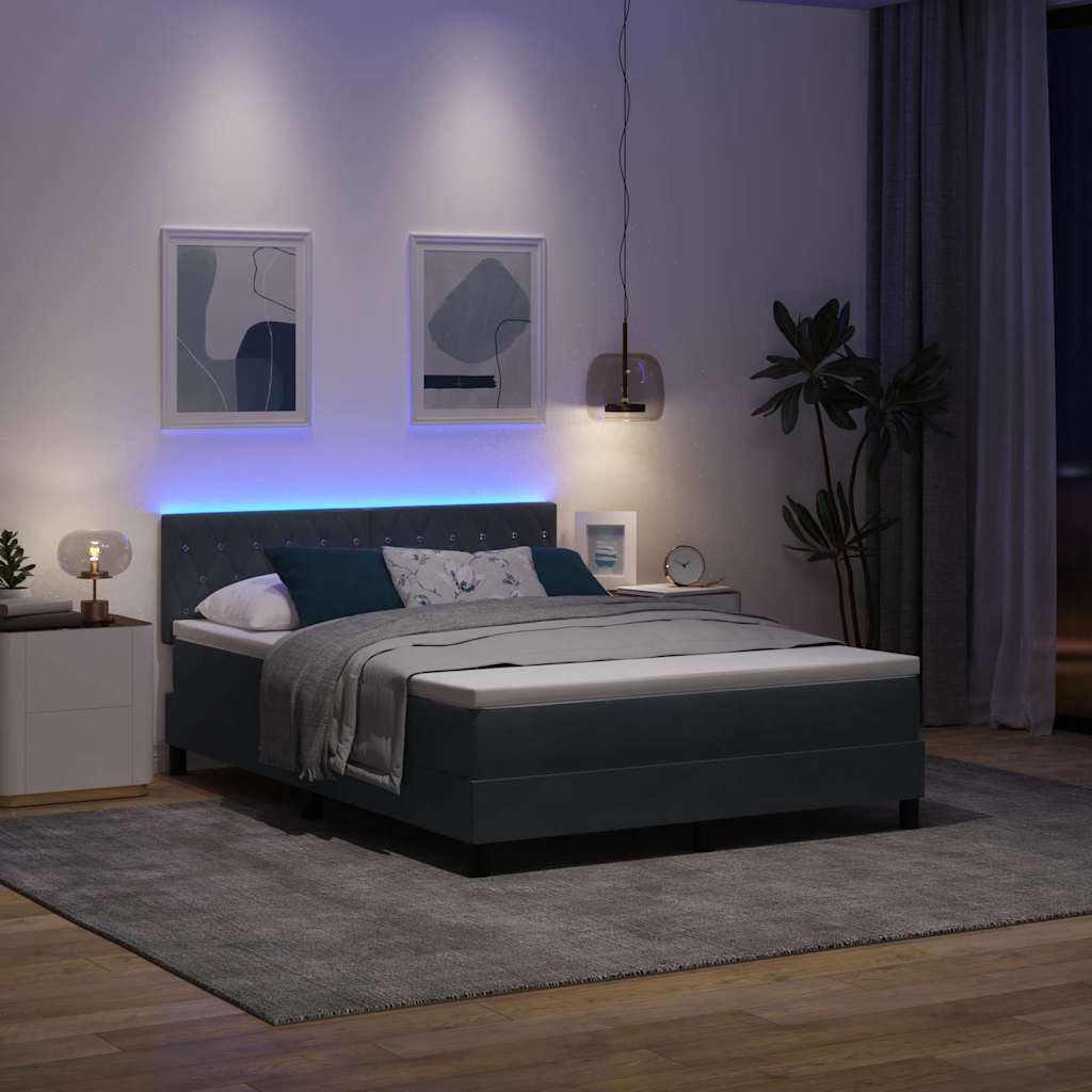 vidaXL LED Κρεβάτι με βάθρο Σκούρο Γκρι 140 x 200 cm Βελούδο