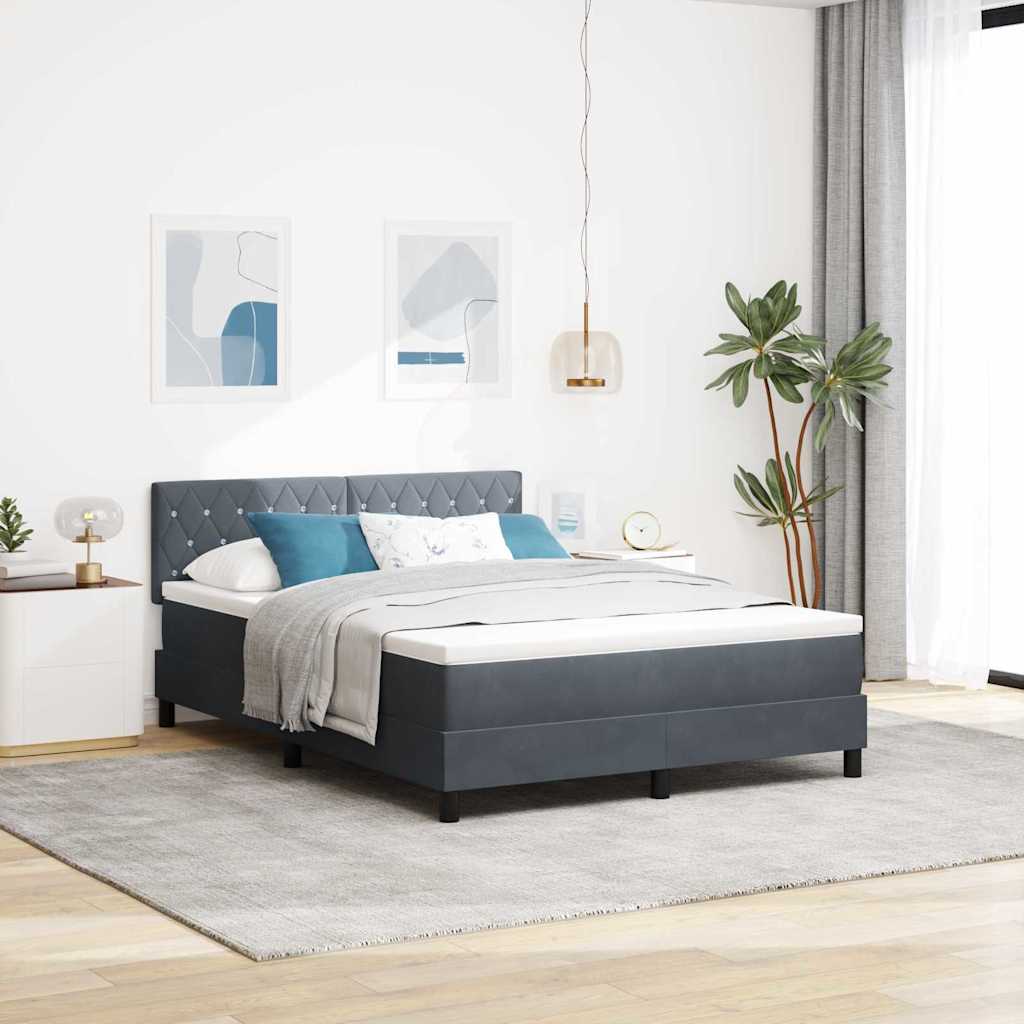 vidaXL LED Κρεβάτι με βάθρο Σκούρο Γκρι 140 x 200 cm Βελούδο