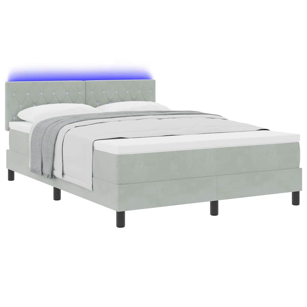 vidaXL LED Κρεβάτι με βάθρο Ανοιχτό γκρι 160 x 200 cm Βελούδο