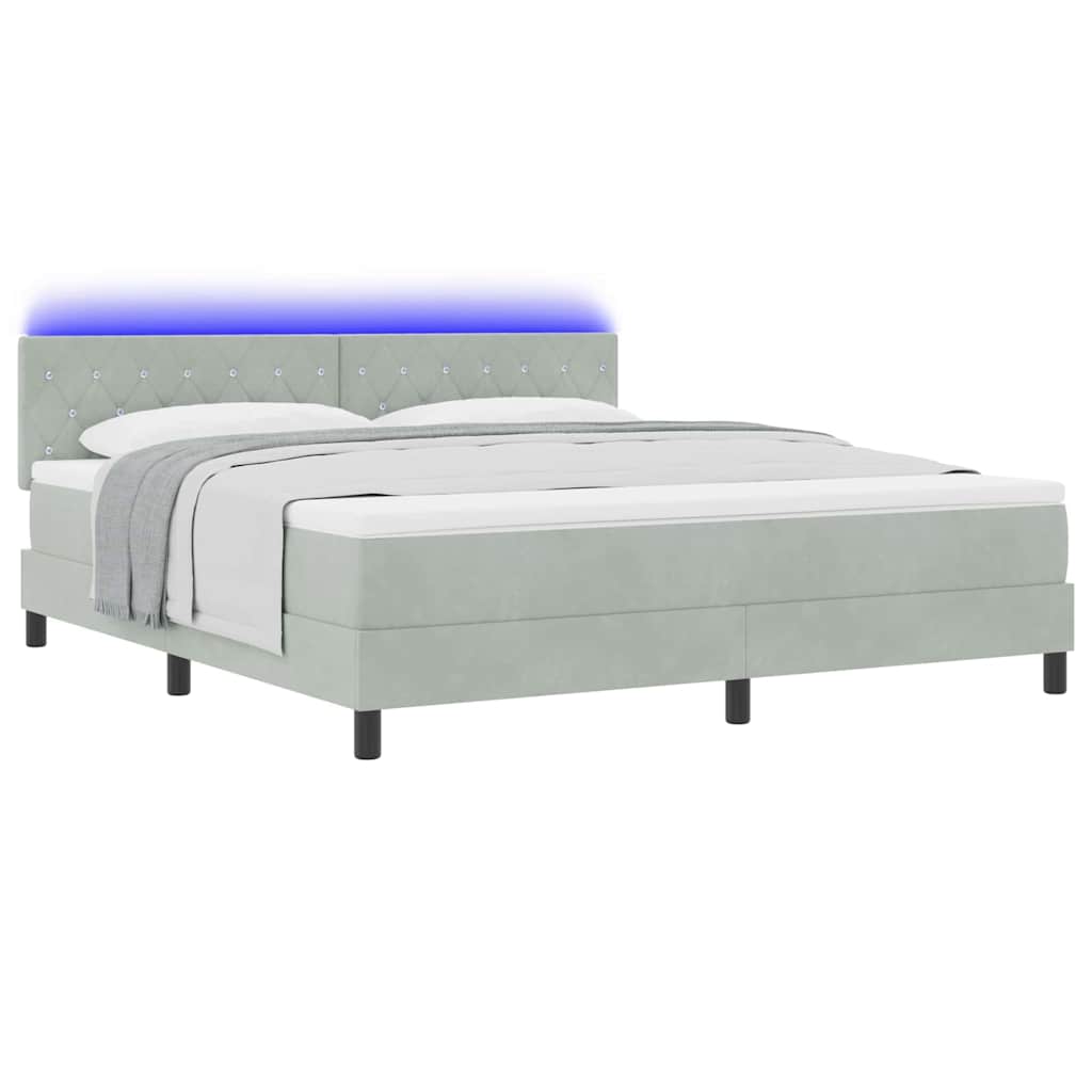 vidaXL LED Κρεβάτι με βάθρο με led Ανοιχτό γκρι 180 x 200 cm Βελούδο