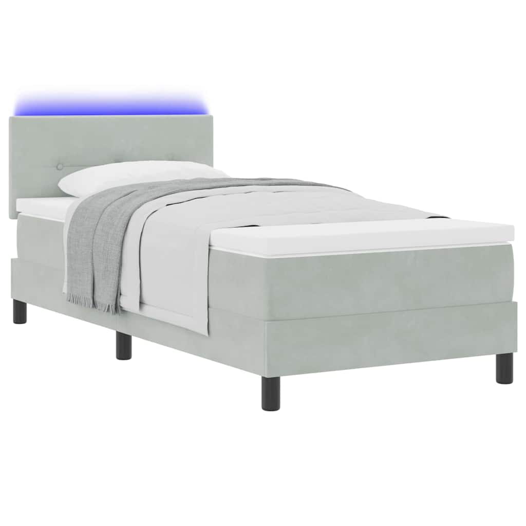 vidaXL LED Κρεβάτι με βάθρο Ανοιχτό γκρι 100 x 200 cm Βελούδο