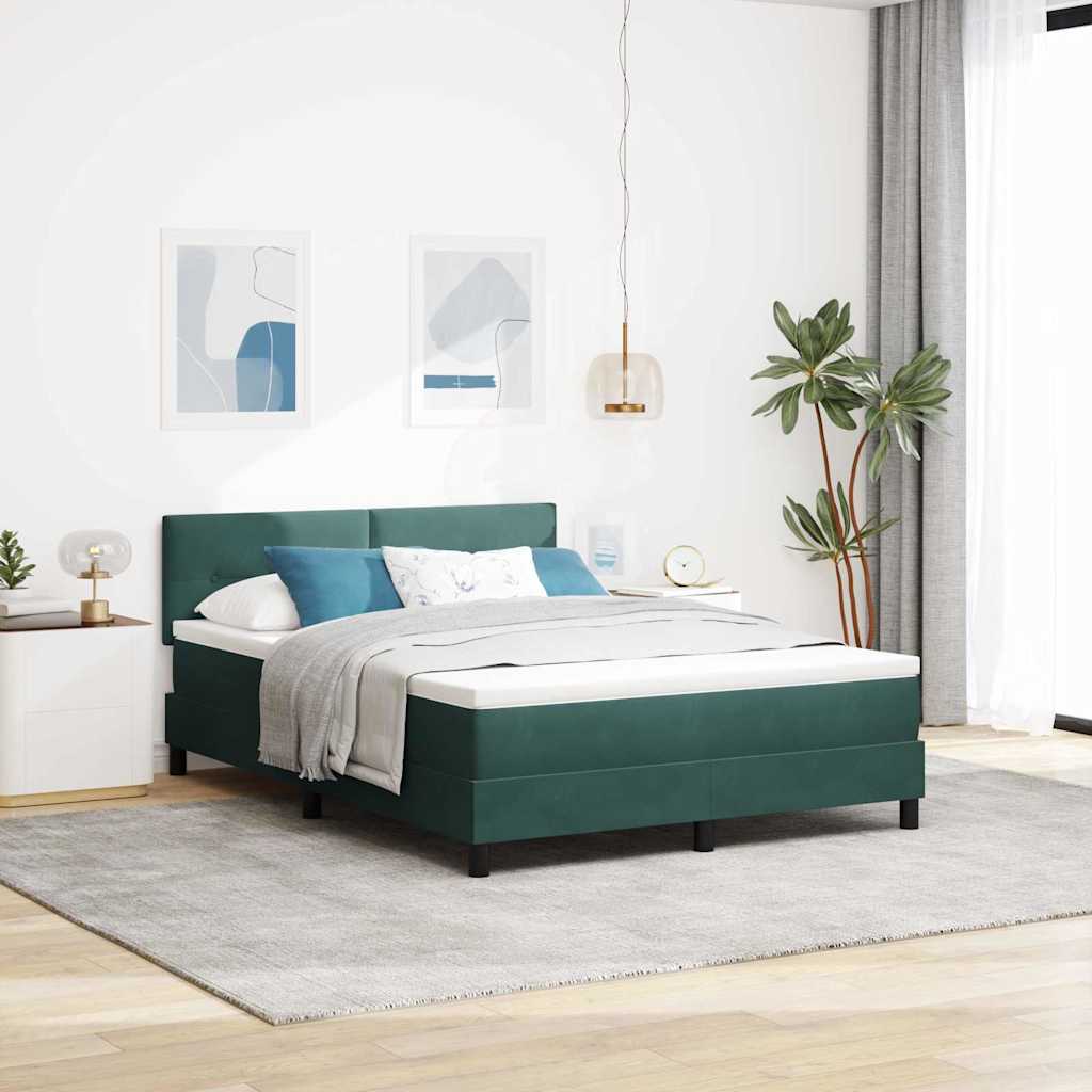 vidaXL LED Κρεβάτι με βάθρο Σκούρο Πράσινο 140 x 190 cm Βελούδο