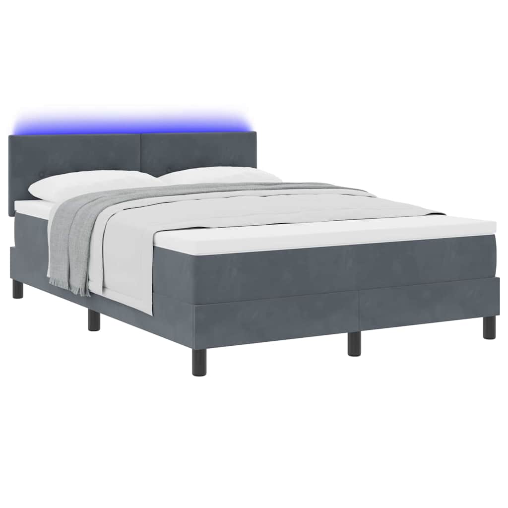 vidaXL LED Κρεβάτι με βάθρο Σκούρο Γκρι 140 x 200 cm Βελούδο
