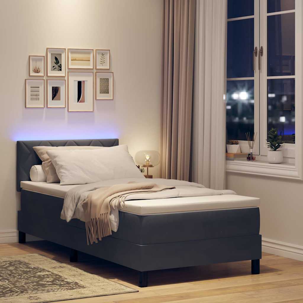 vidaXL LED Κρεβάτι με βάθρο Σκούρο Γκρι 90 x 190 cm Βελούδο