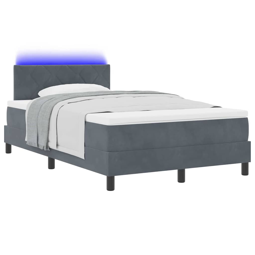 vidaXL LED Κρεβάτι με βάθρο Σκούρο Γκρι 120 x 200 cm Βελούδο