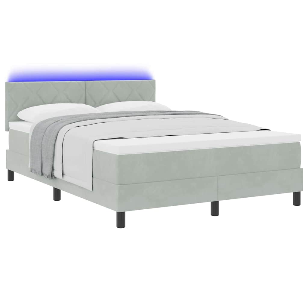 vidaXL LED Κρεβάτι με βάθρο Ανοιχτό γκρι 140 x 200 cm Βελούδο